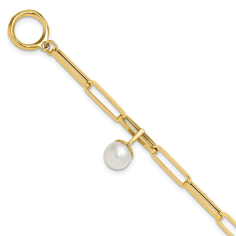 14K Gelbgold Poliert Fw Zuchtperle Fantasieglieder Knebel Armband