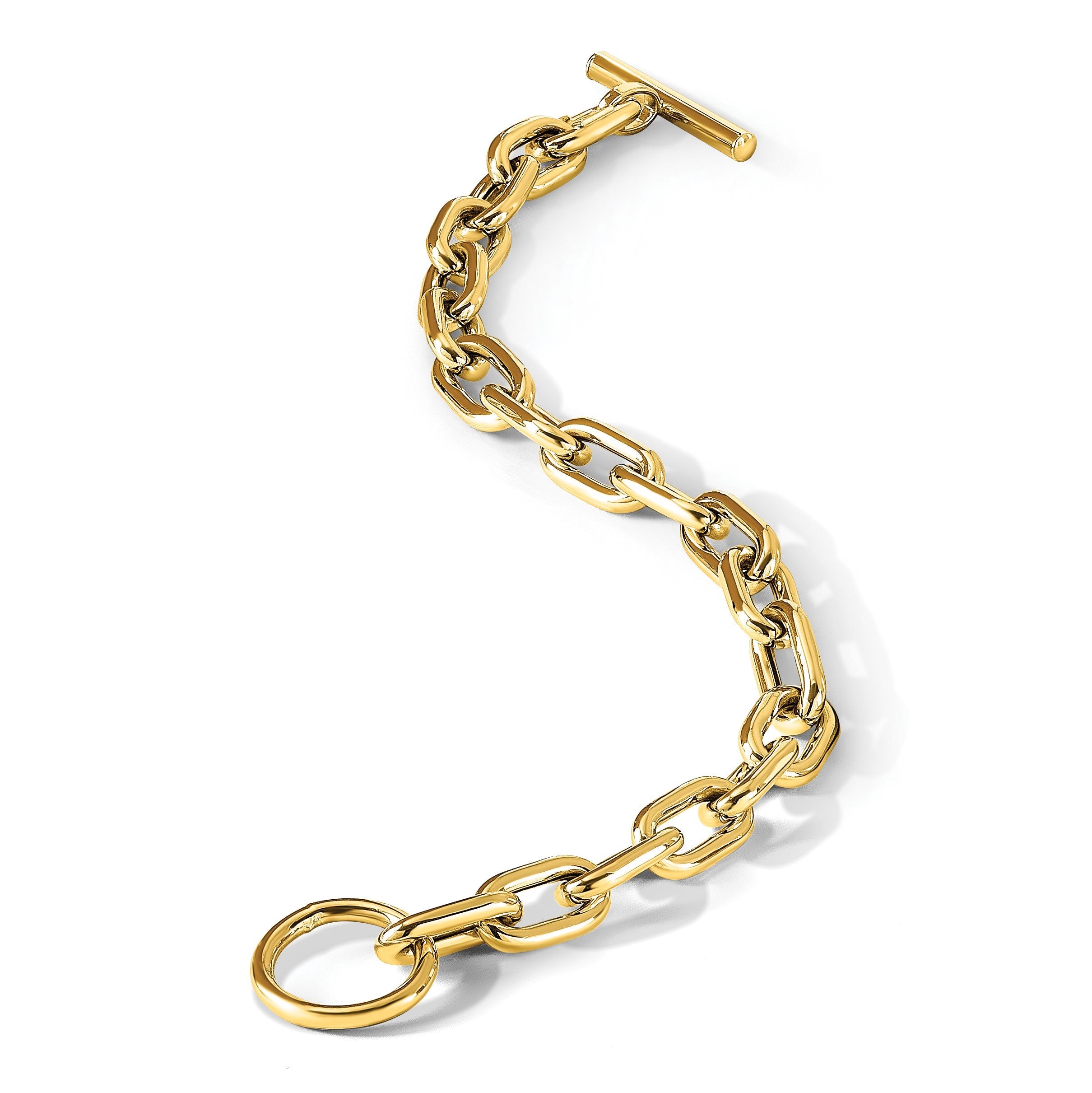 14K Gelbgold Poliert Fantasie Knebel Glieder Armband
