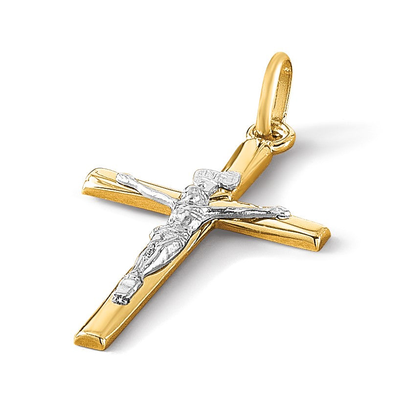 14K Bicolor Poliert Kruzifix Anhänger