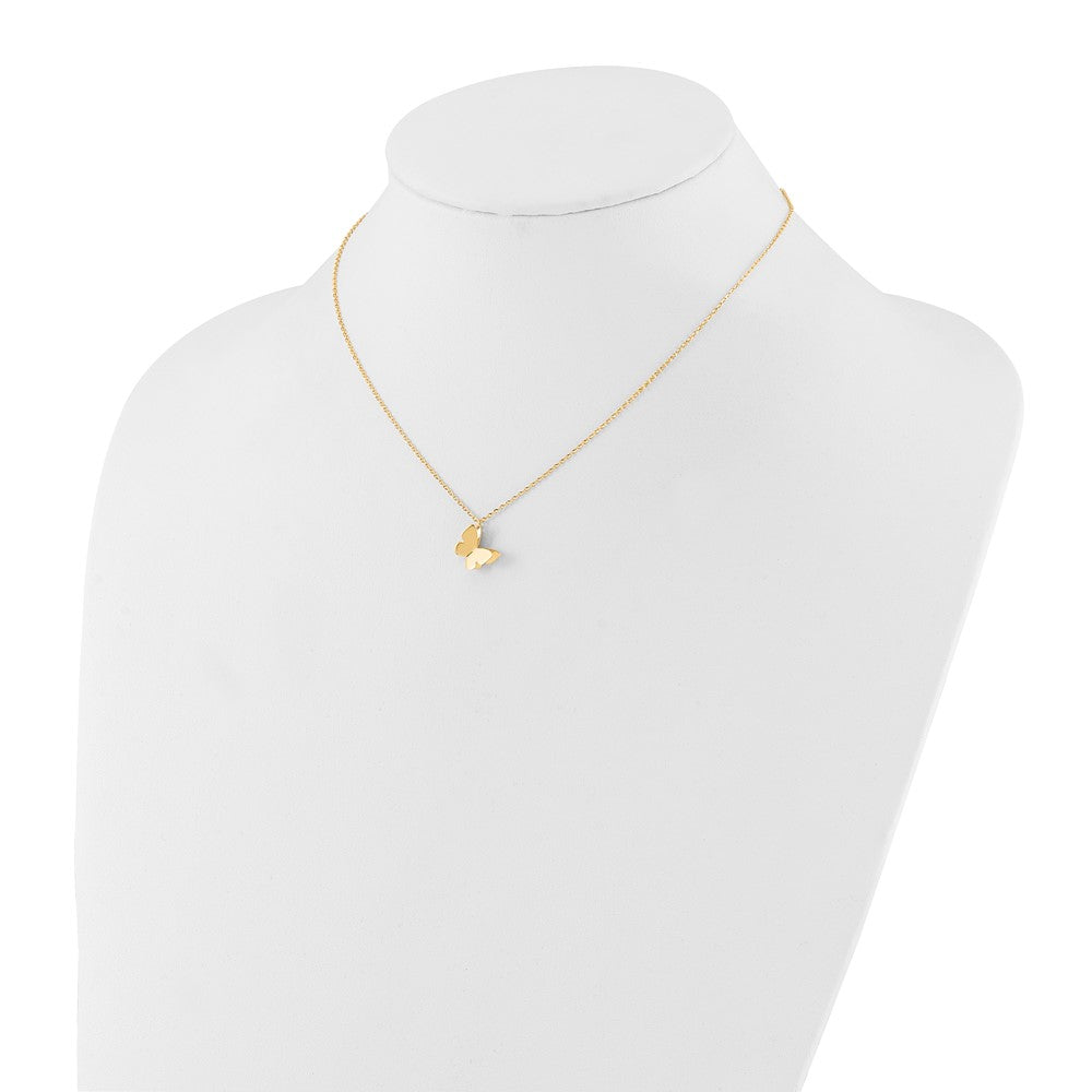 14K Gelbgold Poliert Schmetterling Charm mit 2 Zoll Verlängerung. Halskette