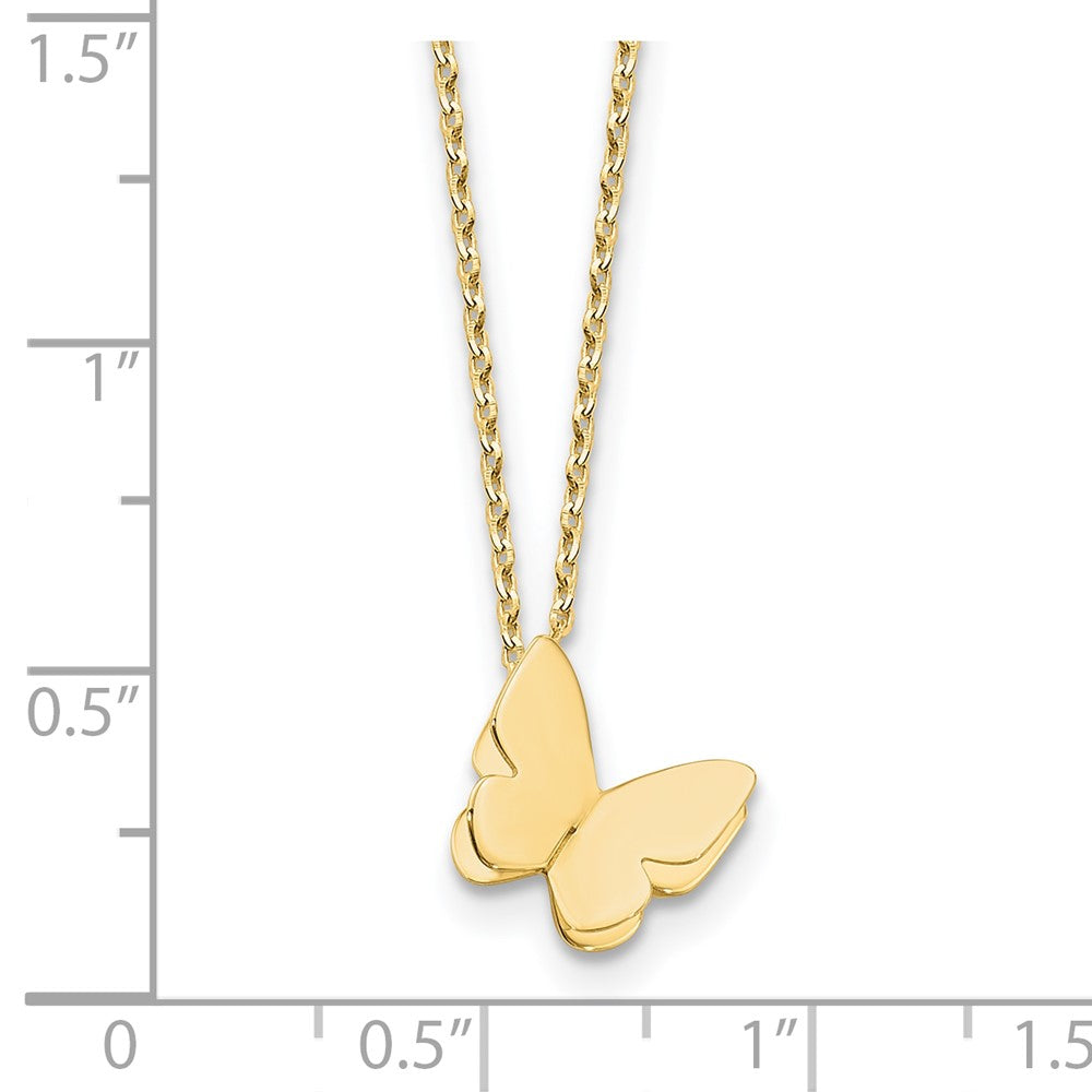 14K Gelbgold Poliert Schmetterling Charm mit 2 Zoll Verlängerung. Halskette