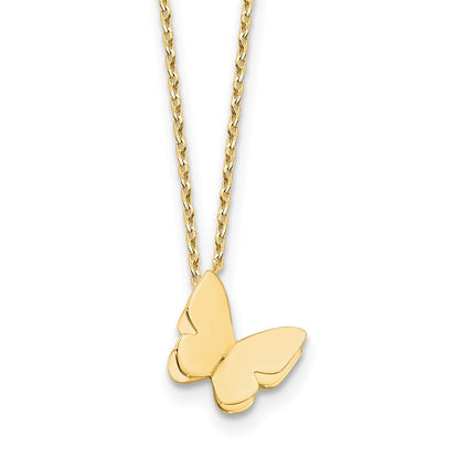 14K Gelbgold Poliert Schmetterling Charm mit 2 Zoll Verlängerung. Halskette