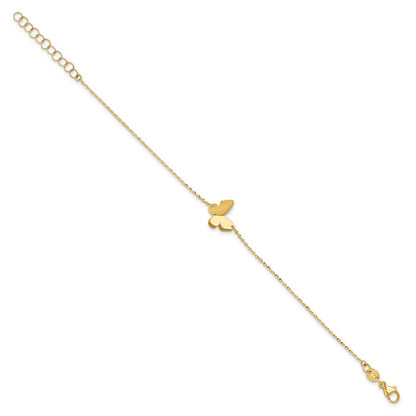 14K Gelbgold Poliert Schmetterling Charm mit 1 Zoll Verlängerung. Armband