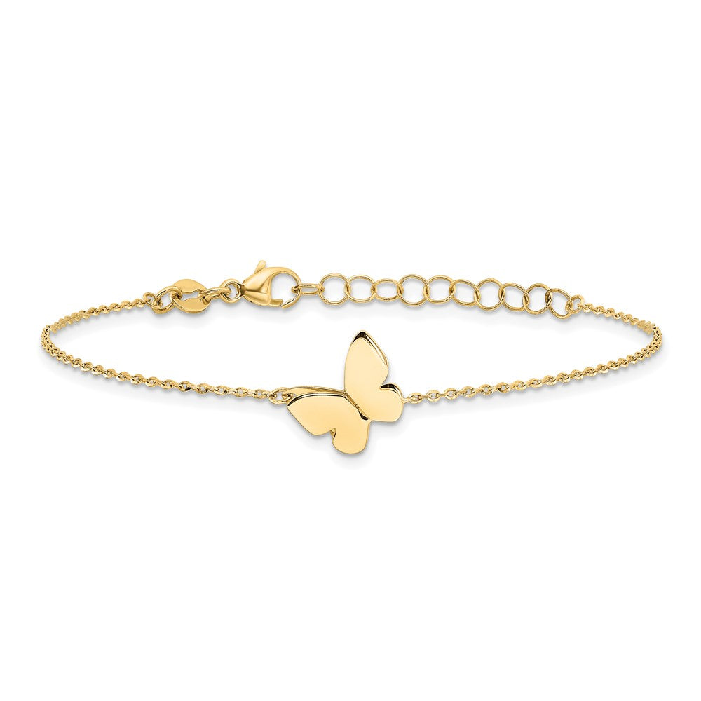 14K Gelbgold Poliert Schmetterling Charm mit 1 Zoll Verlängerung. Armband