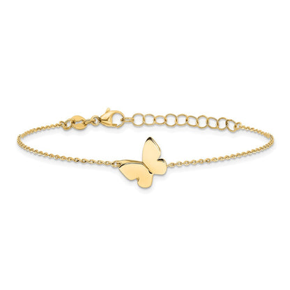 14K Gelbgold Poliert Schmetterling Charm mit 1 Zoll Verlängerung. Armband