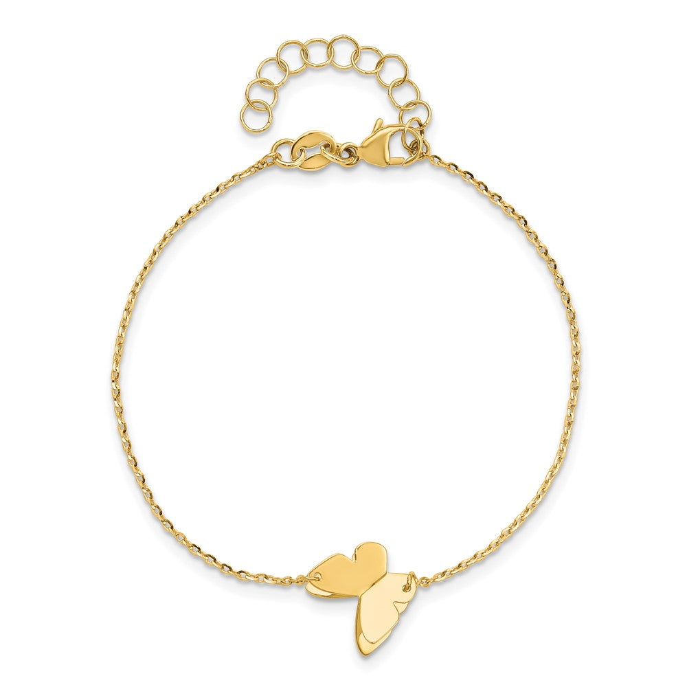 14K Gelbgold Poliert Schmetterling Charm mit 1 Zoll Verlängerung. Armband