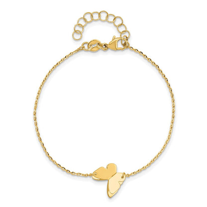 14K Gelbgold Poliert Schmetterling Charm mit 1 Zoll Verlängerung. Armband