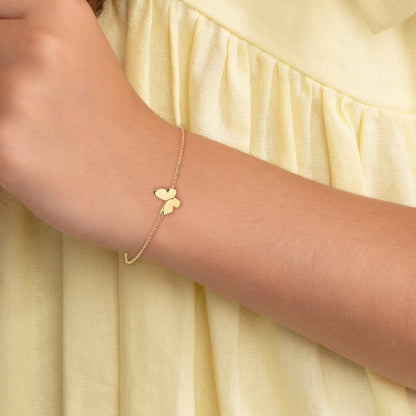 14K Gelbgold Poliert Schmetterling Charm mit 1 Zoll Verlängerung. Armband