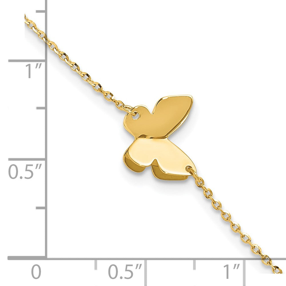 14K Gelbgold Poliert Schmetterling Charm mit 1 Zoll Verlängerung. Armband