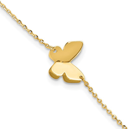14K Gelbgold Poliert Schmetterling Charm mit 1 Zoll Verlängerung. Armband