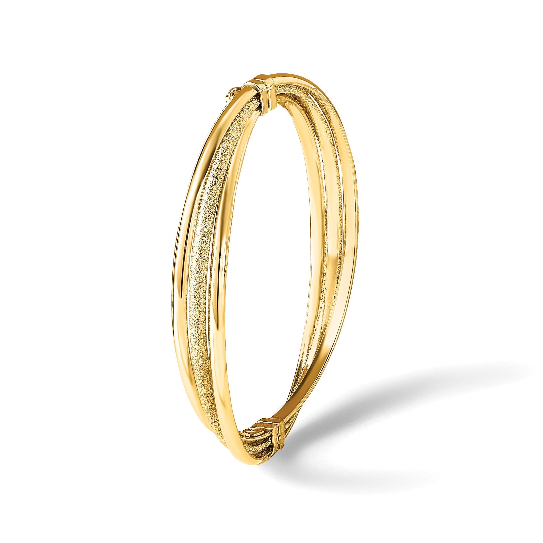 14K Gelbgold Poliert und Strukturiert Klappbar Armreif