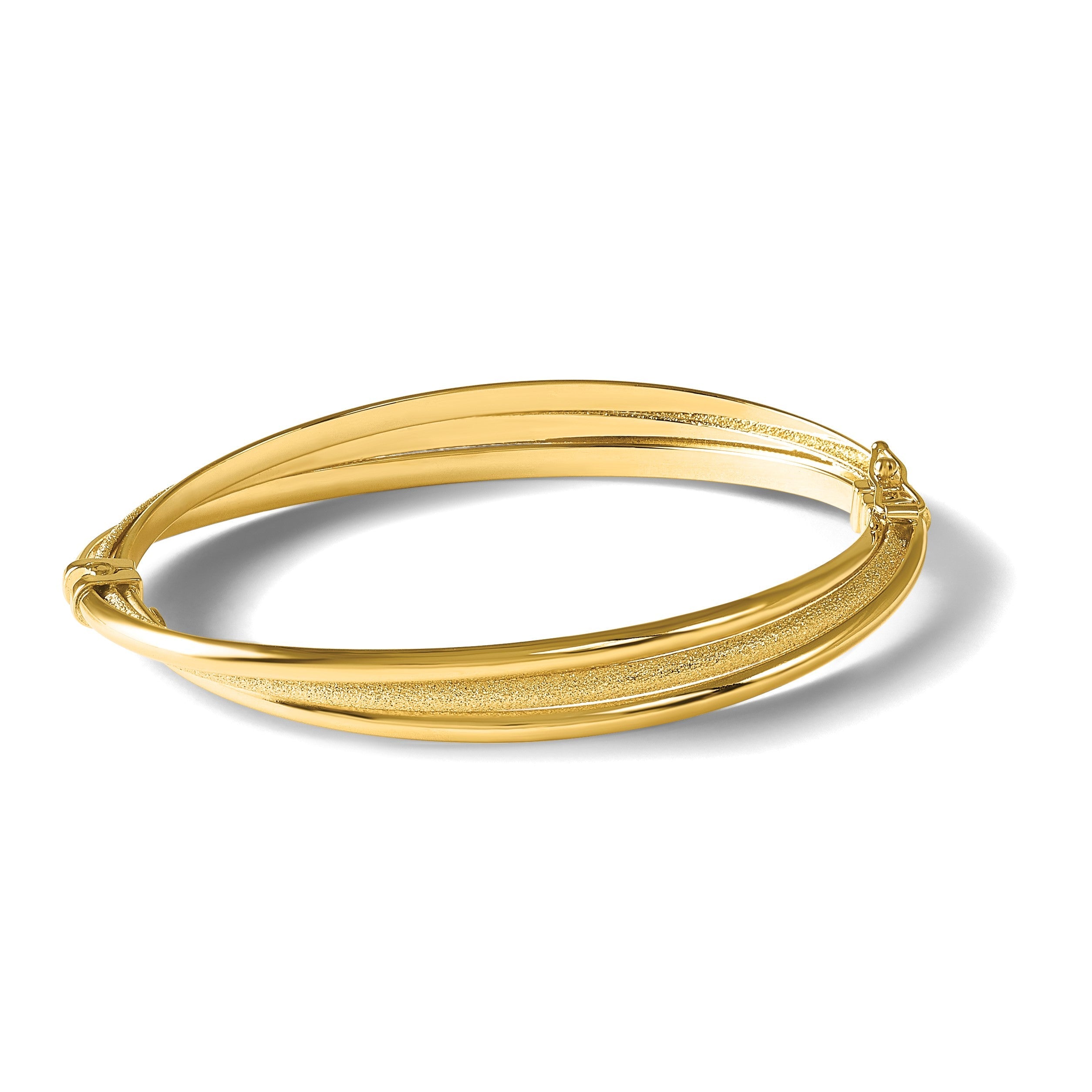 14K Gelbgold Poliert und Strukturiert Klappbar Armreif