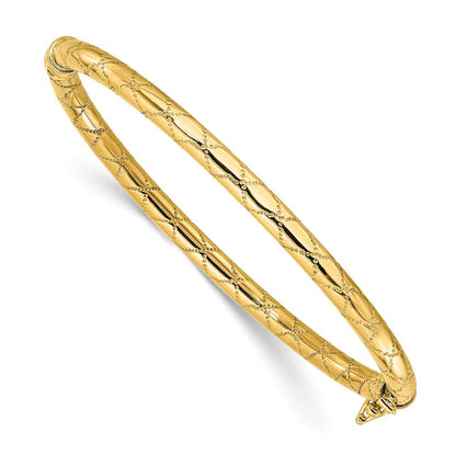 14K Gelbgold Poliert und Strukturiert Klappbar Armreif