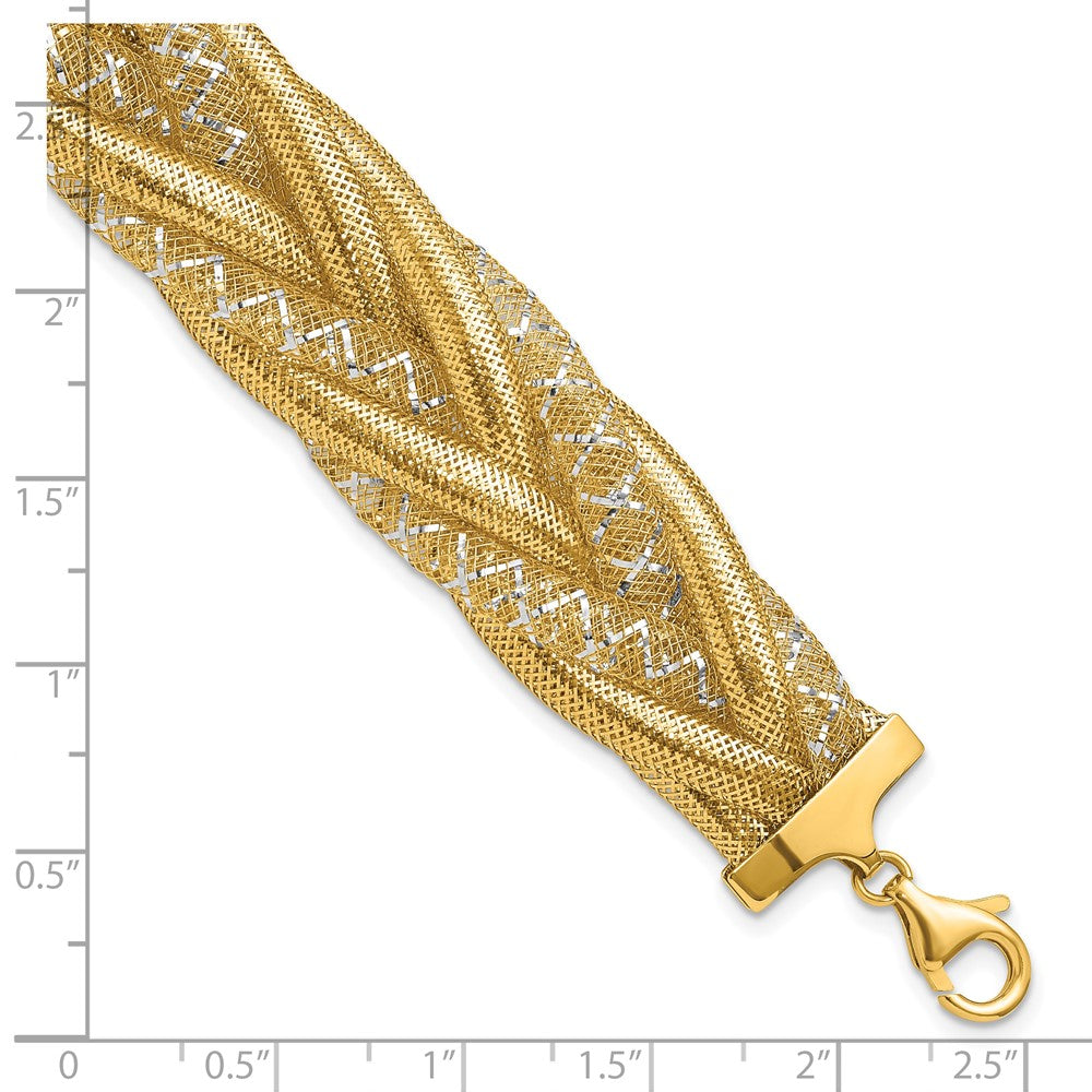 14K Gelb & Rhodium Geflochten Netz Dehnbar Gliederarmband
