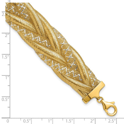 14K Gelb & Rhodium Geflochten Netz Dehnbar Gliederarmband
