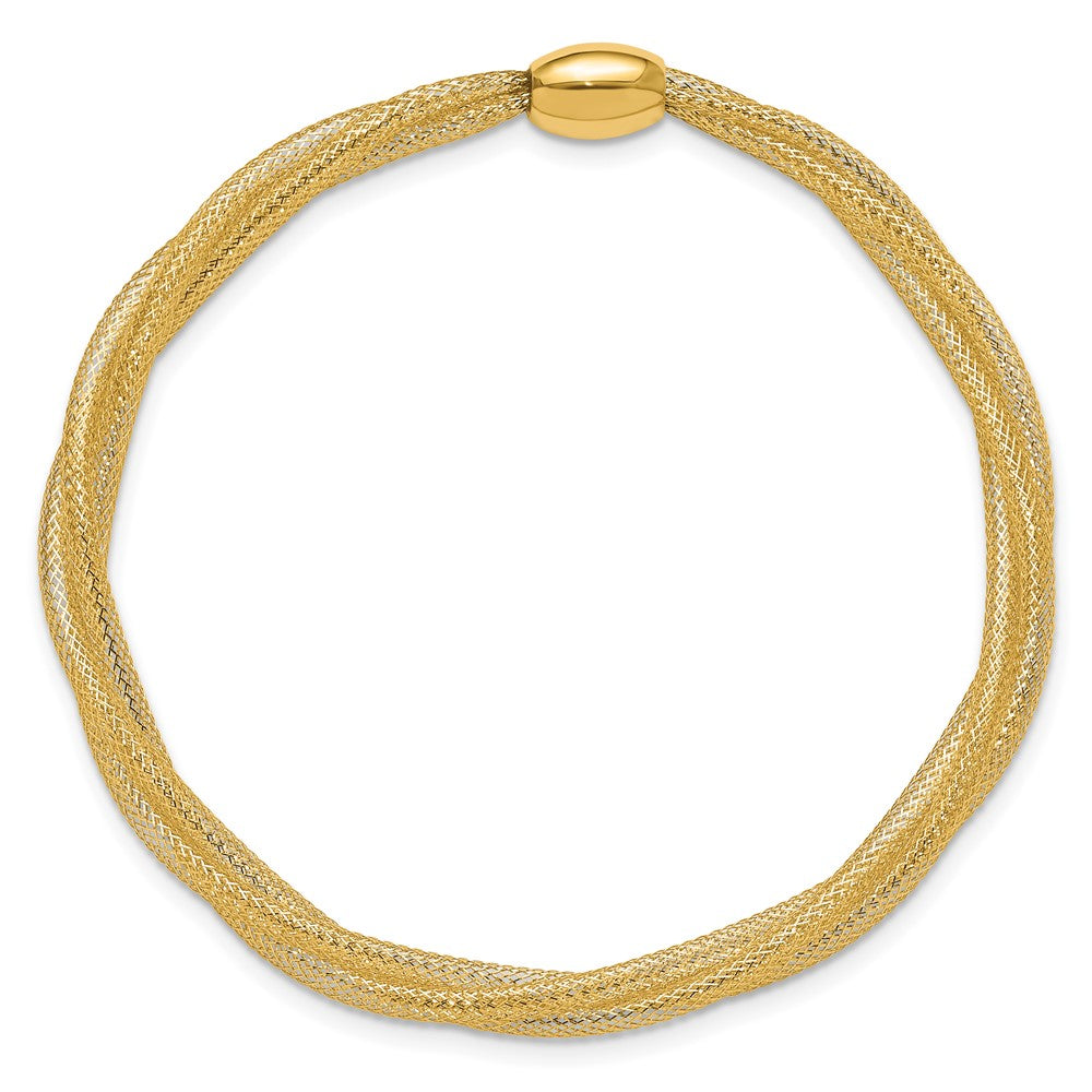 14K Gelbgold Netz Gedreht Schieber auf Dehnbar Armband