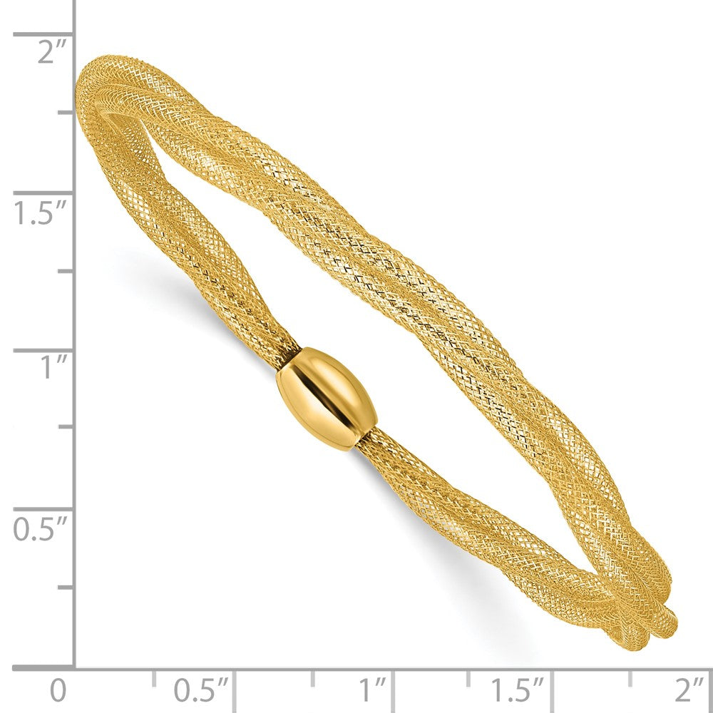 14K Gelbgold Netz Gedreht Schieber auf Dehnbar Armband
