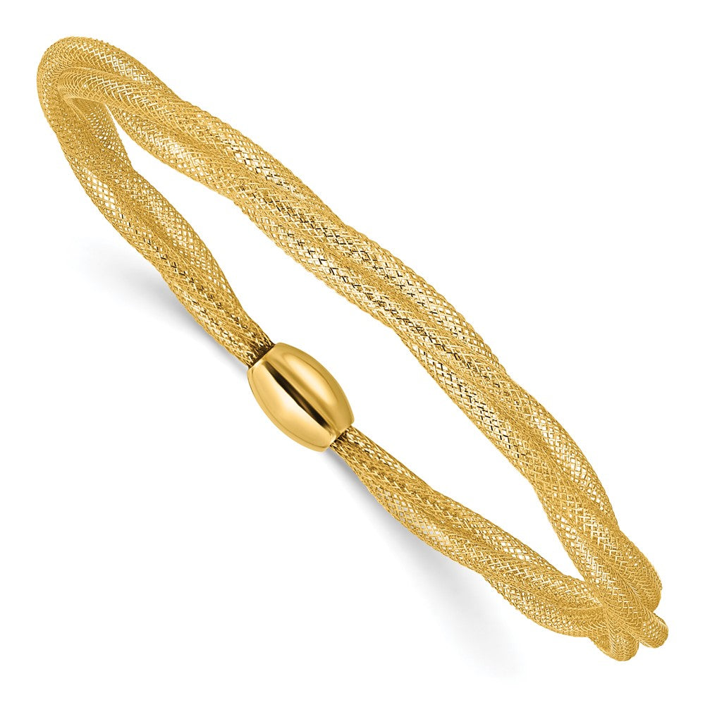 14K Gelbgold Netz Gedreht Schieber auf Dehnbar Armband