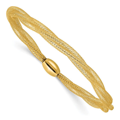 14K Gelbgold Netz Gedreht Schieber auf Dehnbar Armband