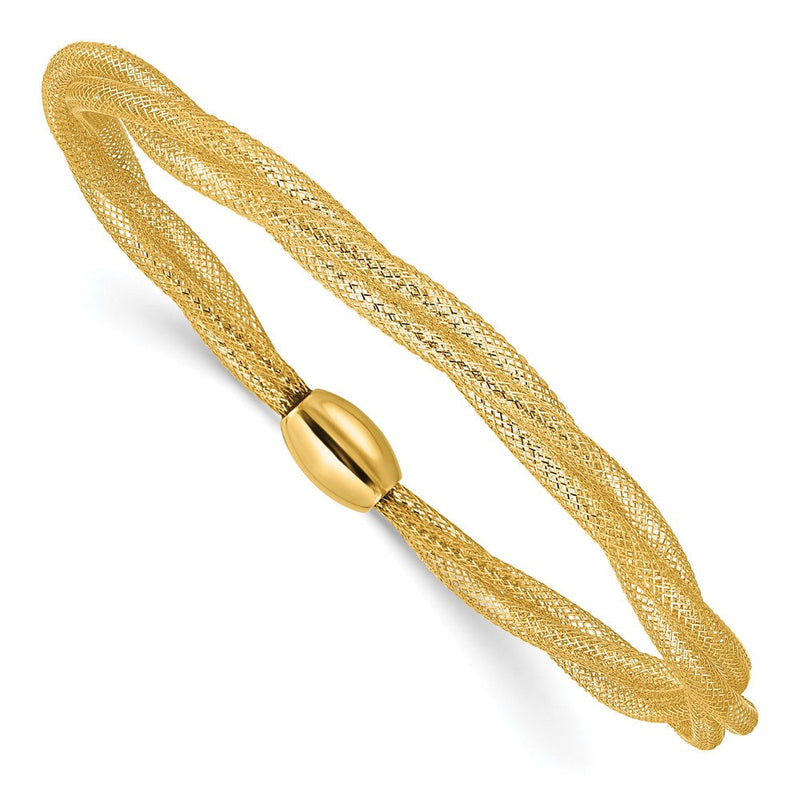 14K Gelbgold Netz Gedreht Schieber auf Dehnbar Armband