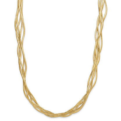 14K Gelbgold Netz Diamantiert 4 Strang Welle Halskette