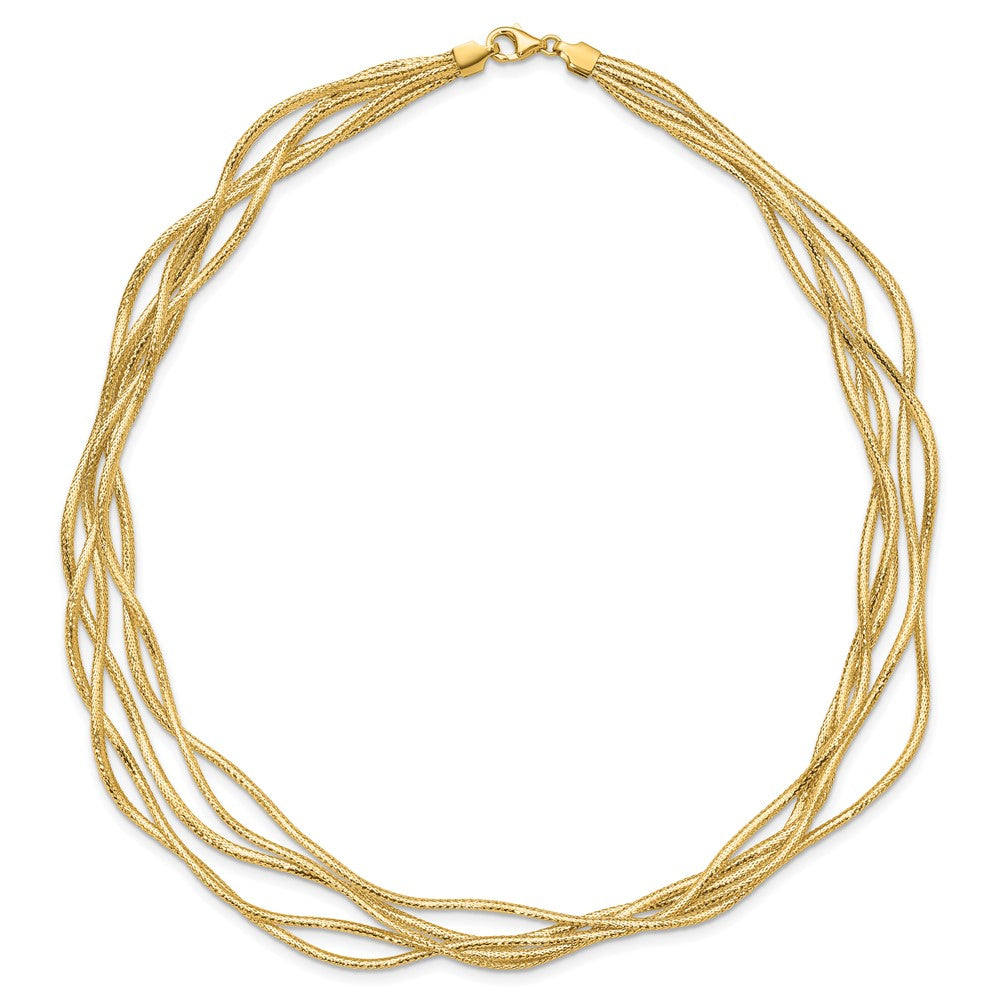 14K Gelbgold Netz Diamantiert 4 Strang Welle Halskette