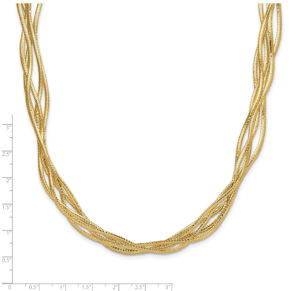 14K Gelbgold Netz Diamantiert 4 Strang Welle Halskette
