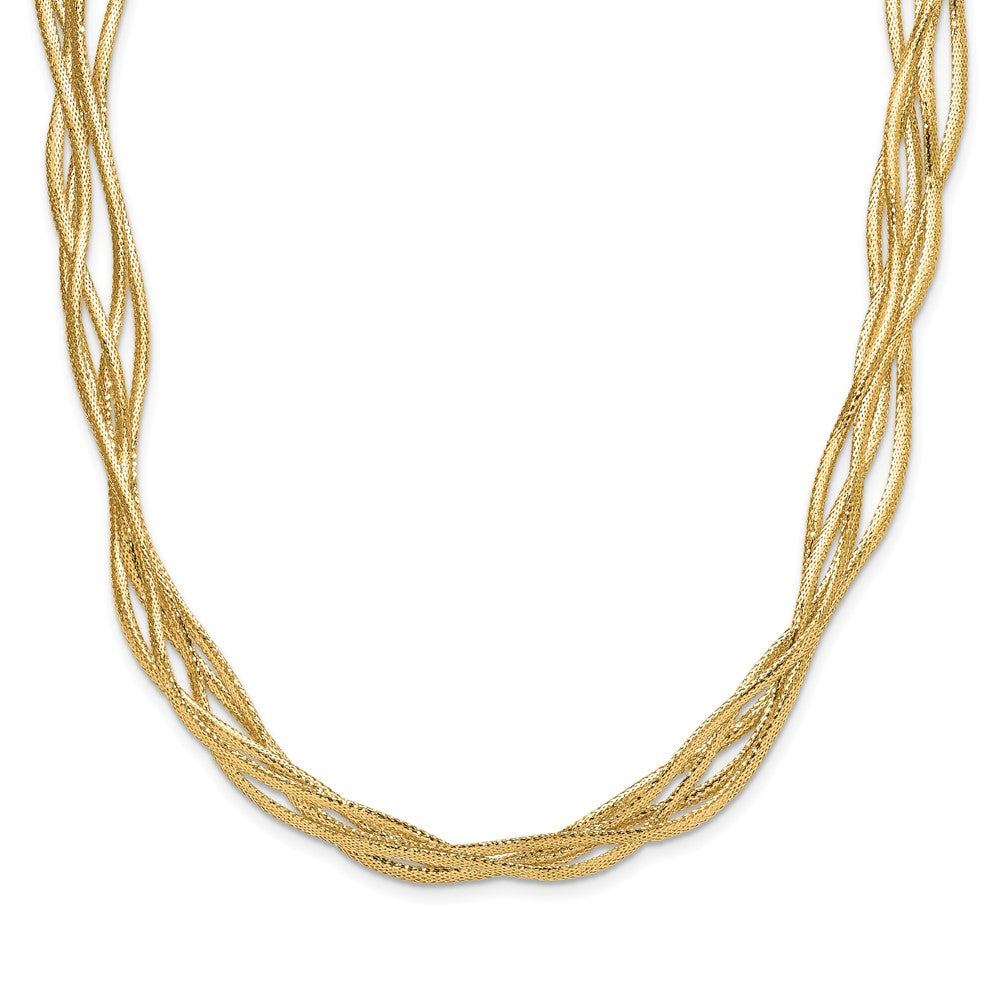 14K Gelbgold Netz Diamantiert 4 Strang Welle Halskette