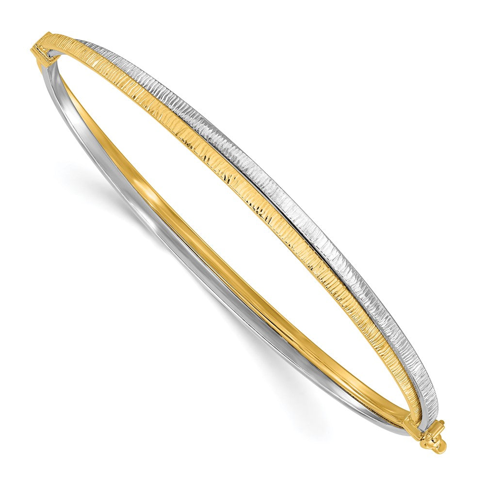 14K Bicolor Poliert und Strukturiert Klappbar Armreif
