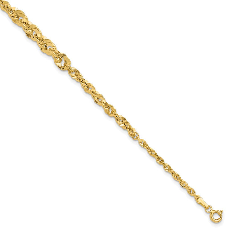 14K Gelbgold Poliert und Diamantiert Fantasieglieder Abgestuft 7.5 Zoll Armband