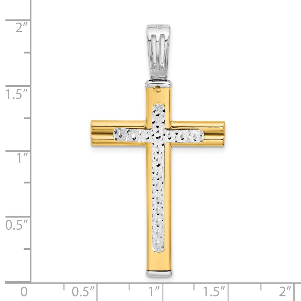14K Bicolor Poliert/satin/dia Schliff Wendbar Kreuz Anhänger
