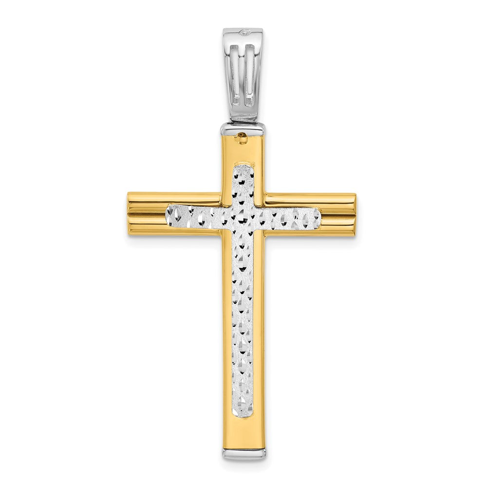 14K Bicolor Poliert/satin/dia Schliff Wendbar Kreuz Anhänger