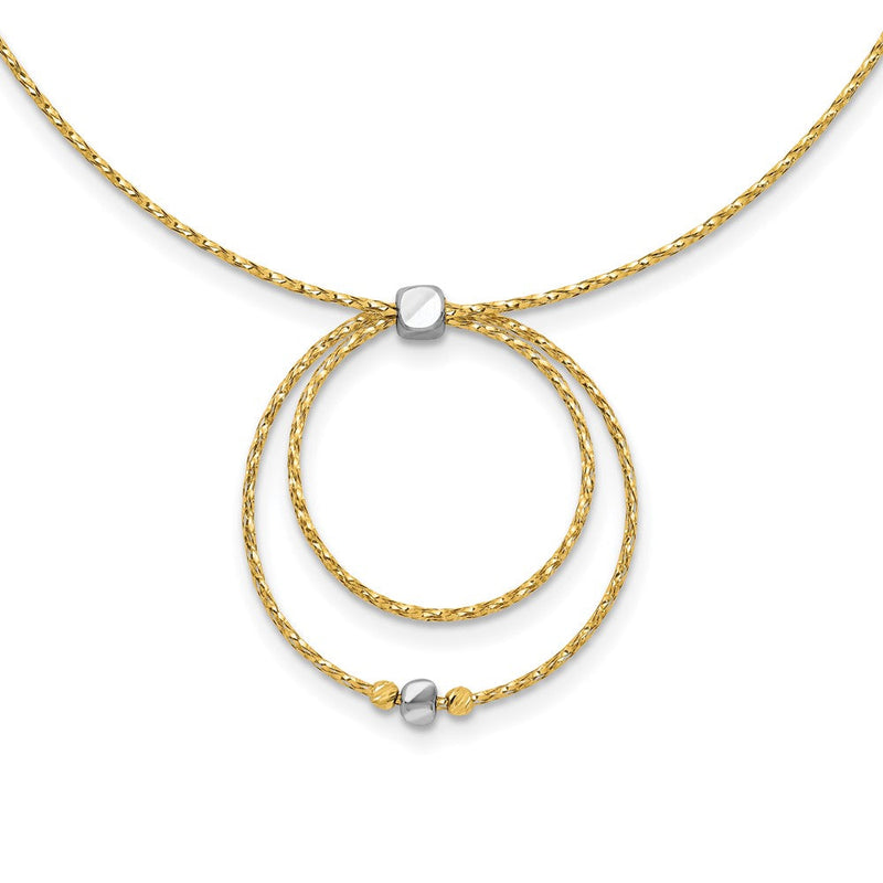 14K Gelb & Rhodium Weiß Rhod Poliert/dc Kreis Anhänger 1 Zoll Verlängerung. Halskette
