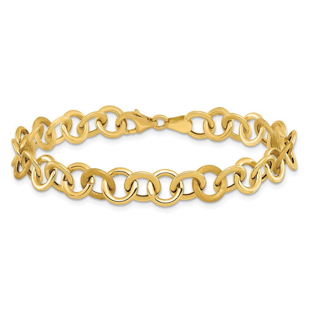 14K Gelbgold Poliert und Satiniert Fantasie Kreis Glieder Armband