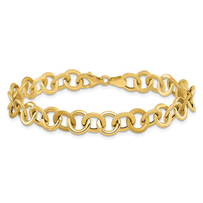 14K Gelbgold Poliert und Satiniert Fantasie Kreis Glieder Armband