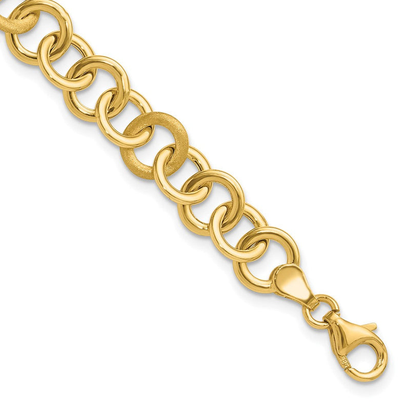 14K Gelbgold Poliert und Satiniert Fantasie Kreis Glieder Armband