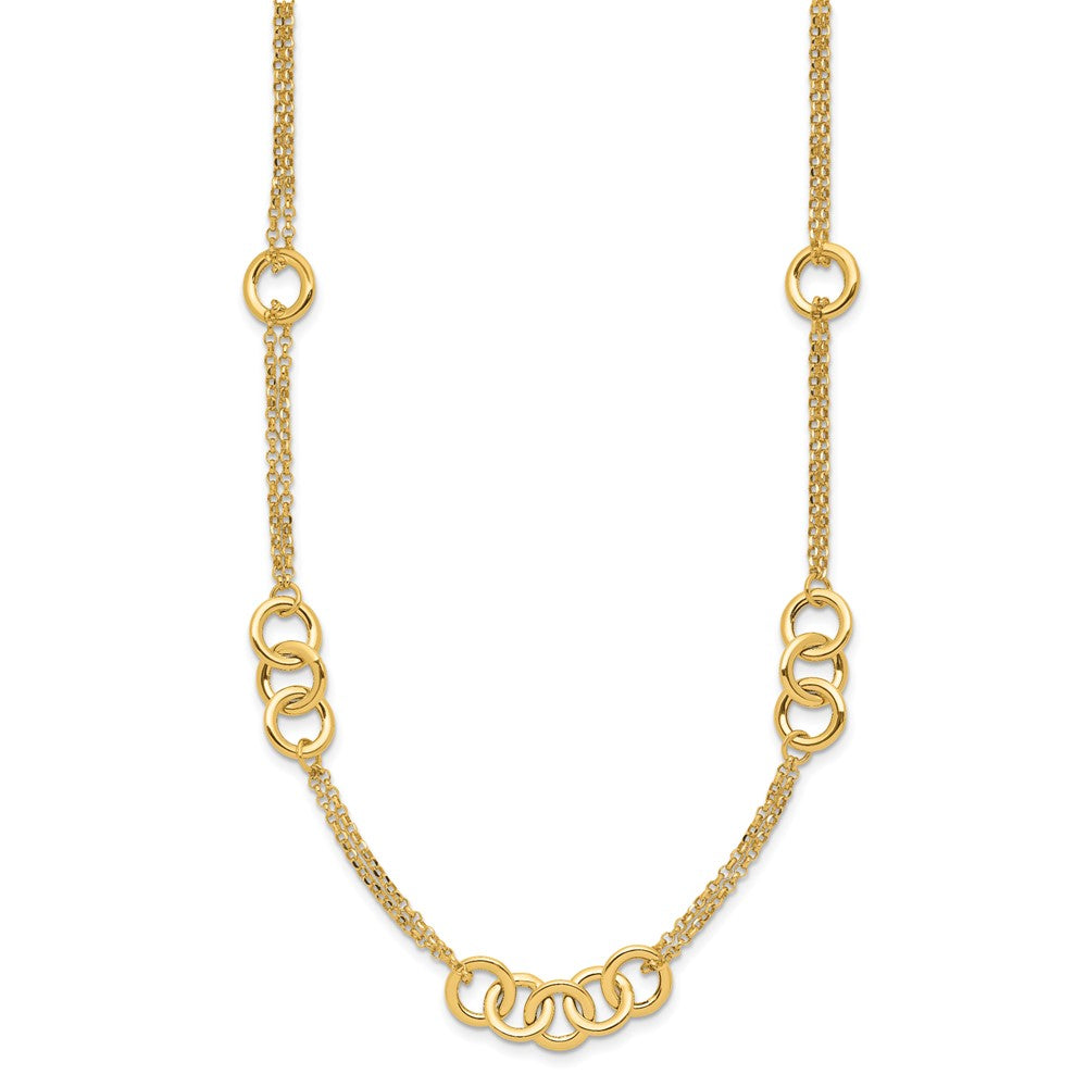 14K Gelbgold Poliert 2 Strang mit Kreise Halskette
