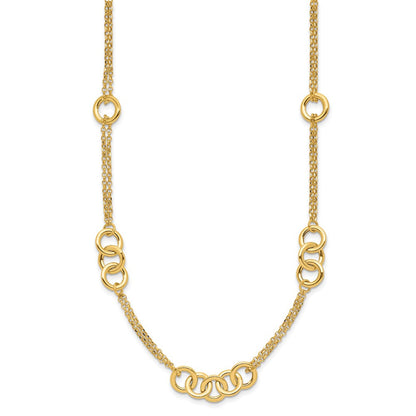 14K Gelbgold Poliert 2 Strang mit Kreise Halskette