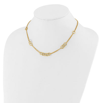 14K Gelbgold Poliert 2 Strang mit Kreise Halskette