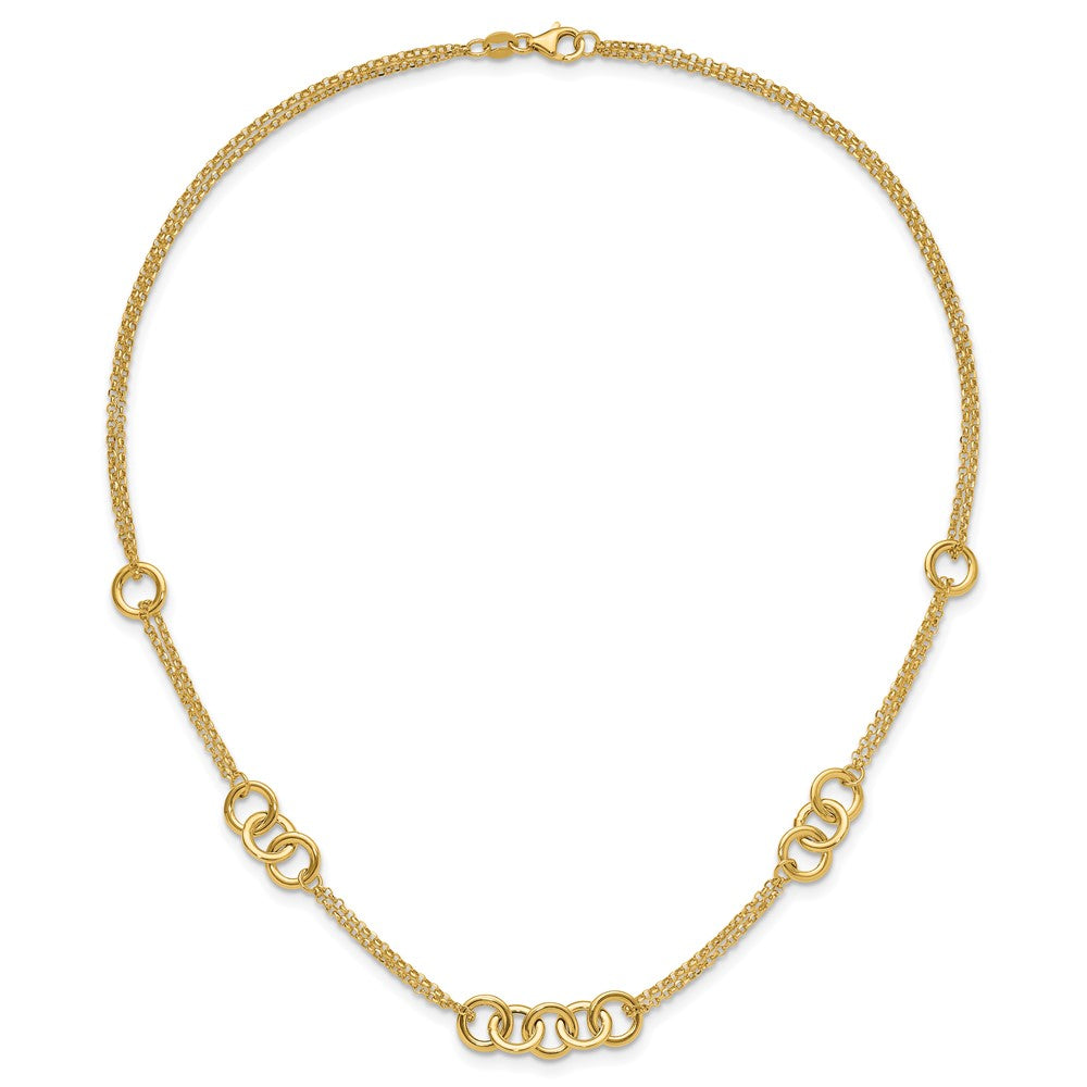 14K Gelbgold Poliert 2 Strang mit Kreise Halskette