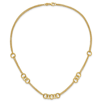 14K Gelbgold Poliert 2 Strang mit Kreise Halskette