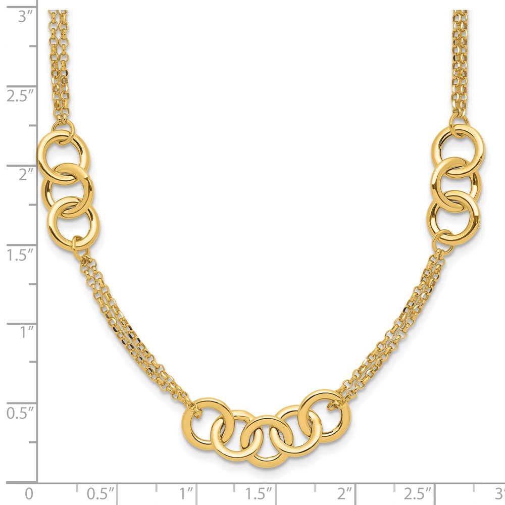 14K Gelbgold Poliert 2 Strang mit Kreise Halskette