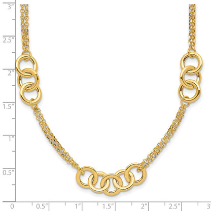 14K Gelbgold Poliert 2 Strang mit Kreise Halskette