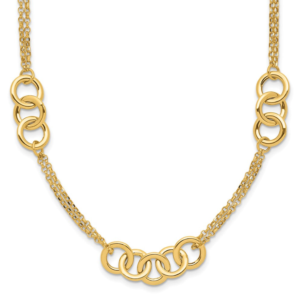 14K Gelbgold Poliert 2 Strang mit Kreise Halskette