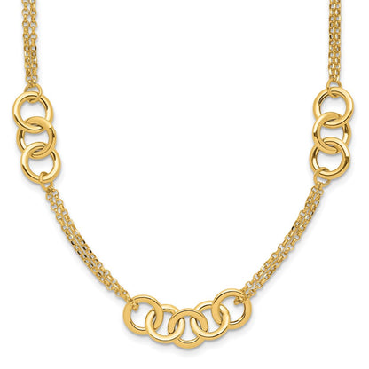 14K Gelbgold Poliert 2 Strang mit Kreise Halskette