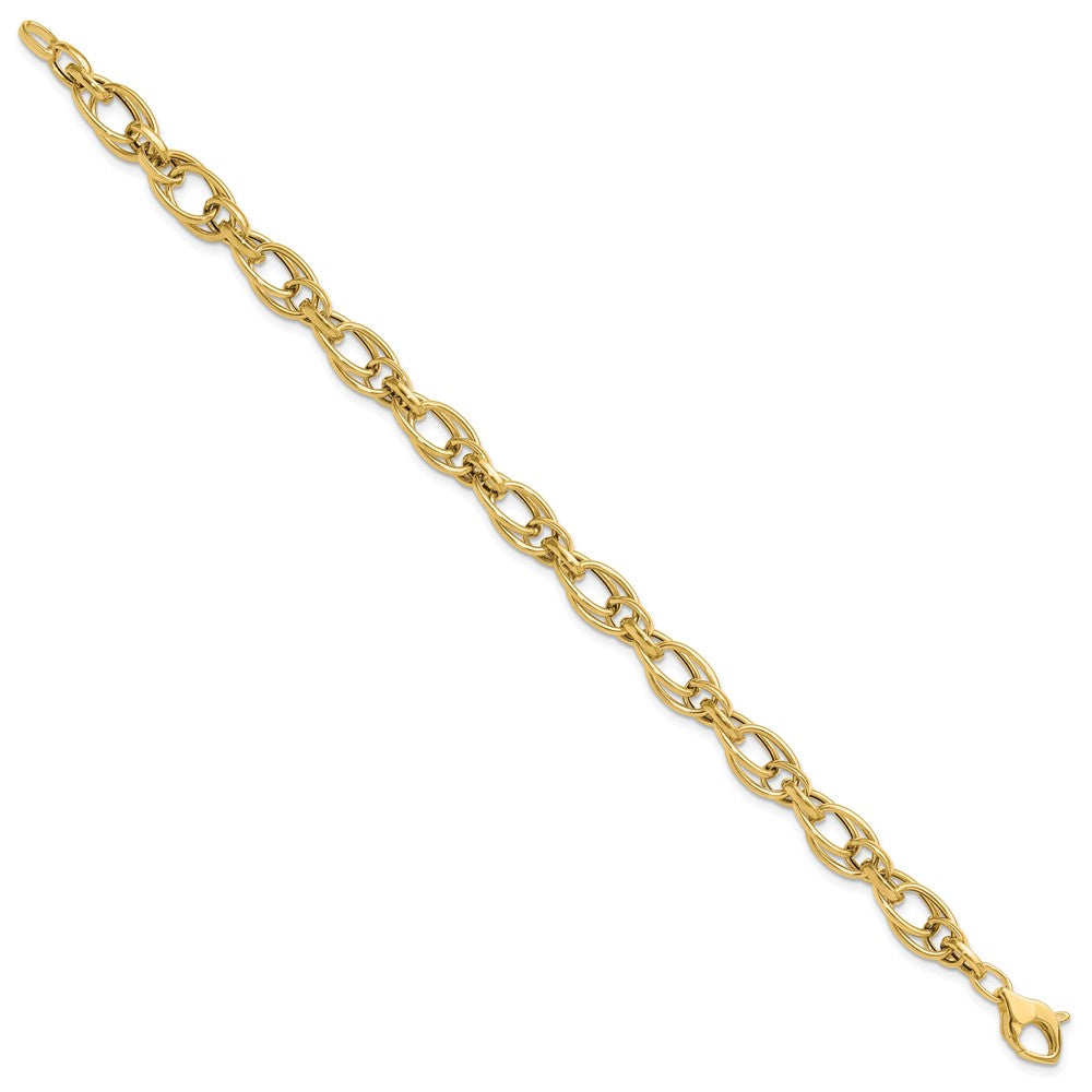14K Gelbgold Poliert Fantasie Oval Glieder Armband