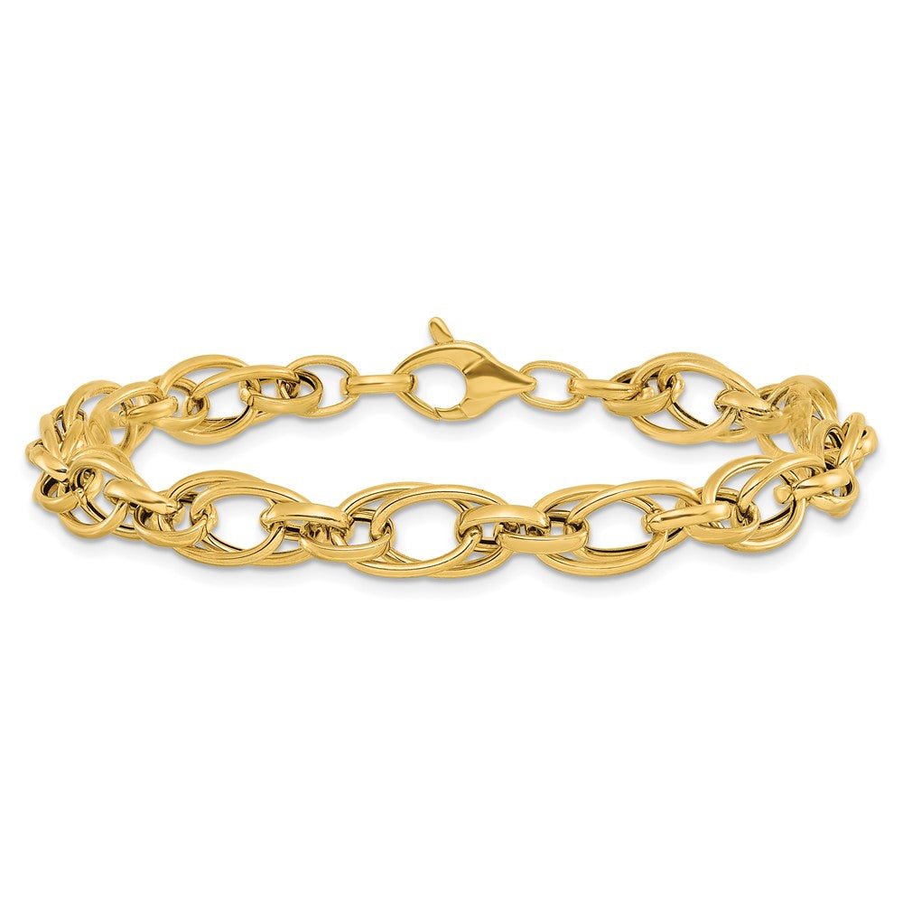 14K Gelbgold Poliert Fantasie Oval Glieder Armband