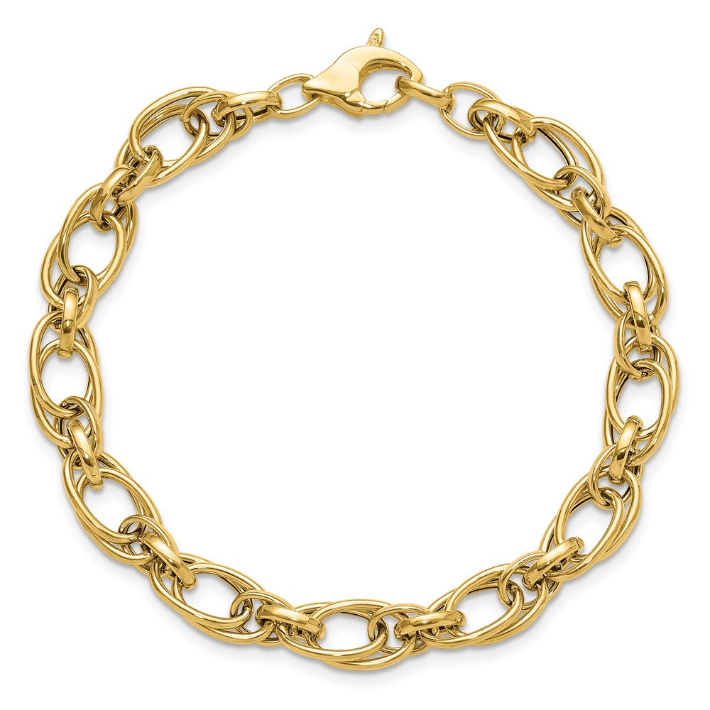 14K Gelbgold Poliert Fantasie Oval Glieder Armband