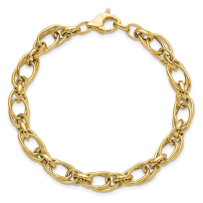 14K Gelbgold Poliert Fantasie Oval Glieder Armband