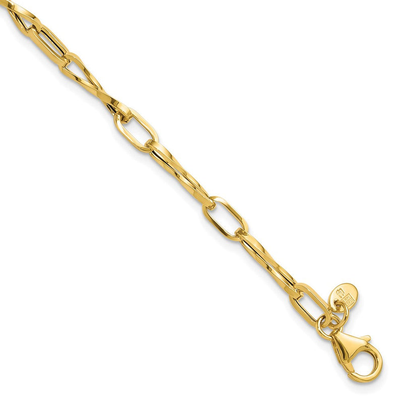 14K Gelbgold Poliert Fantasie Gedreht Glieder Armband